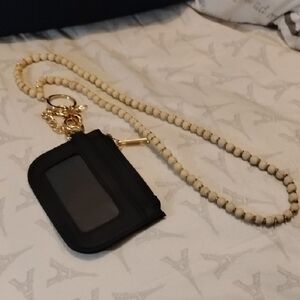 Lanyard Black Card Holder Coin Purse with Beaded Chain